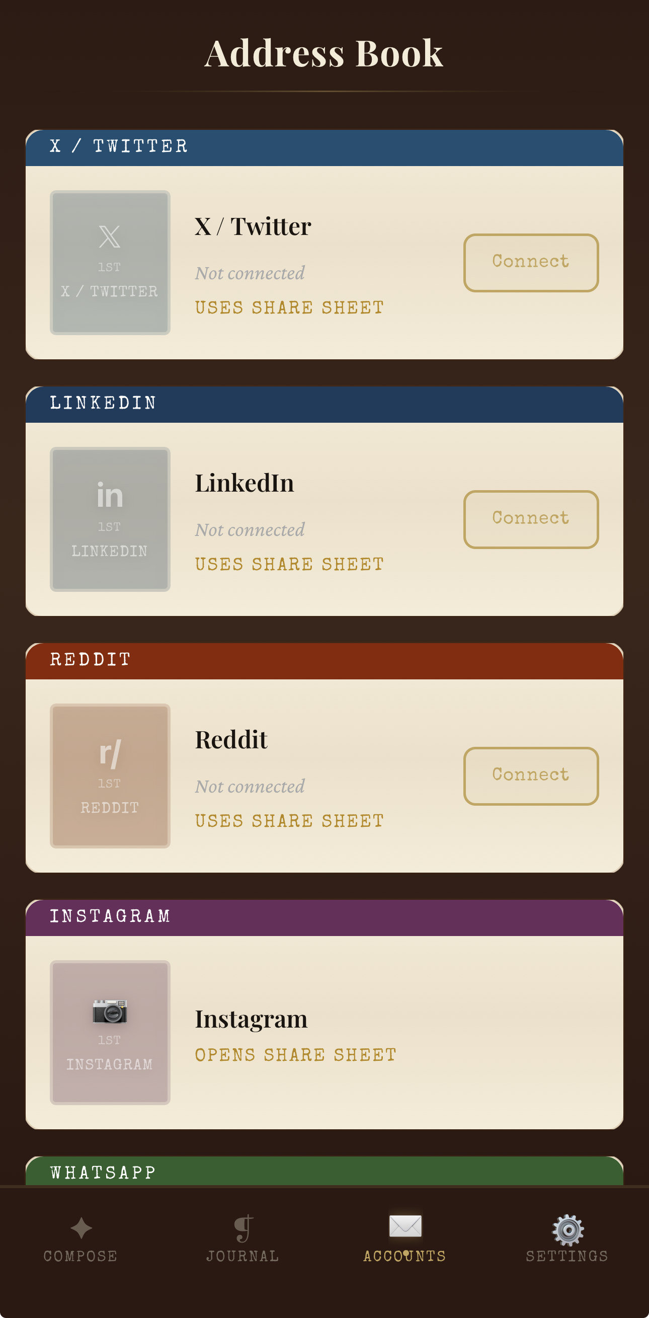 Address Book with platform connections