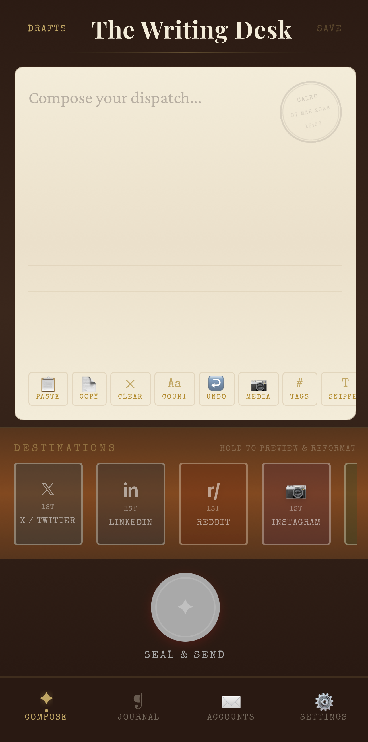 The Writing Desk compose screen
