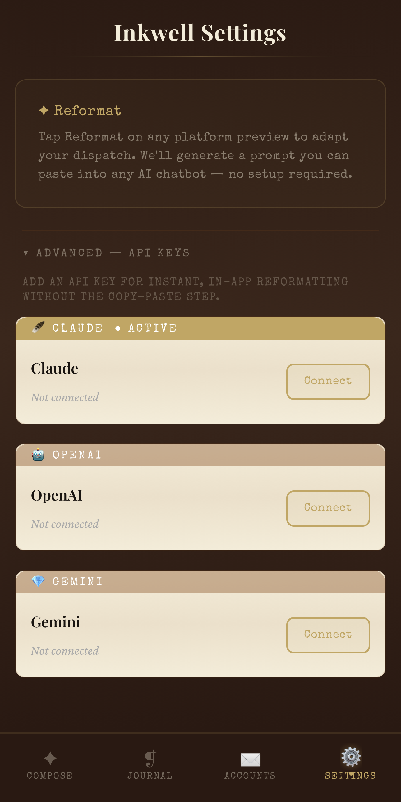 Inkwell Settings with AI reformat