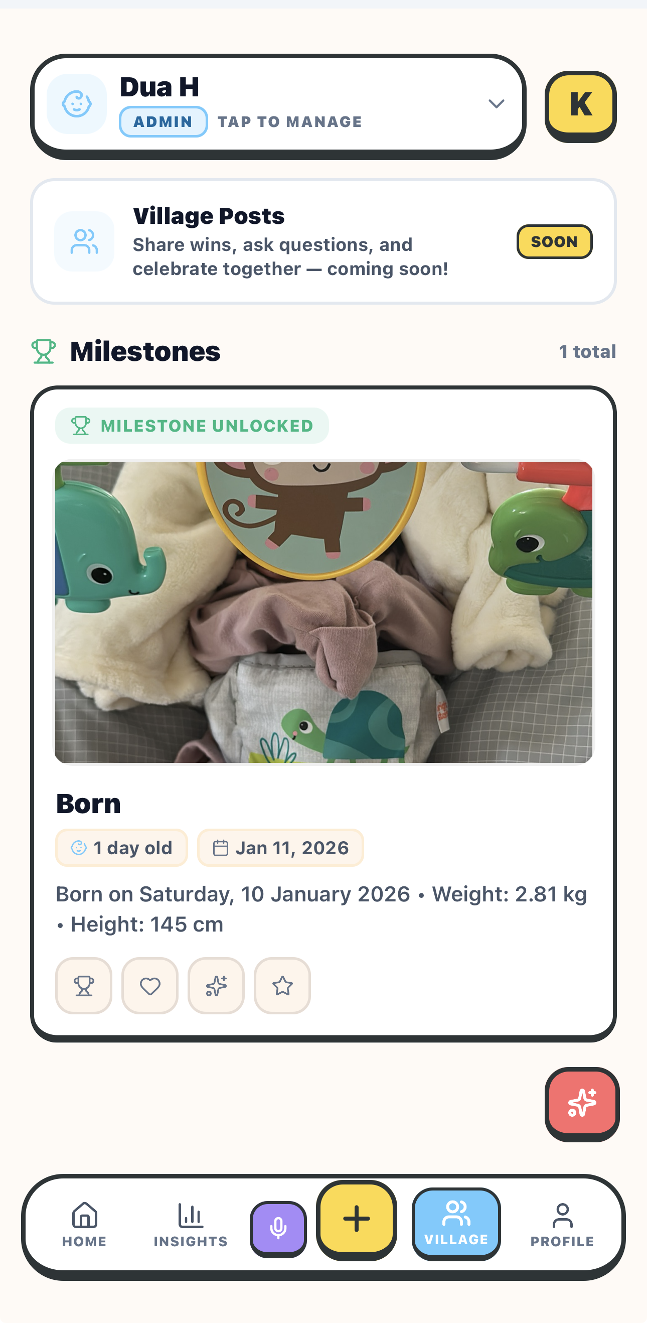 Village milestones feed