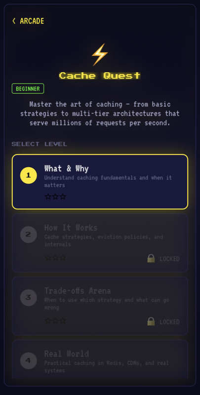 Level select — five levels per game with star scores.