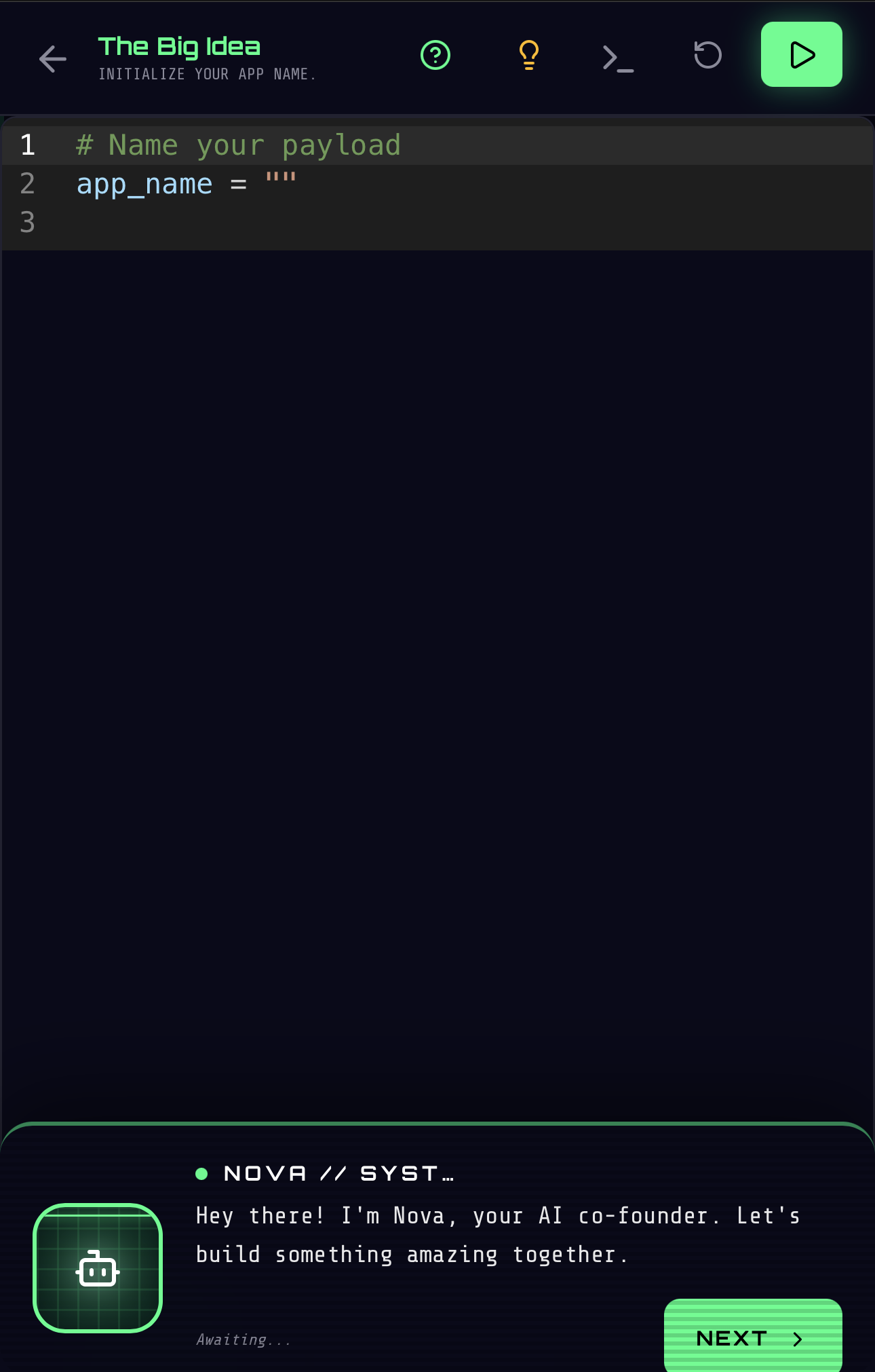 In-app code editor with Nova AI
