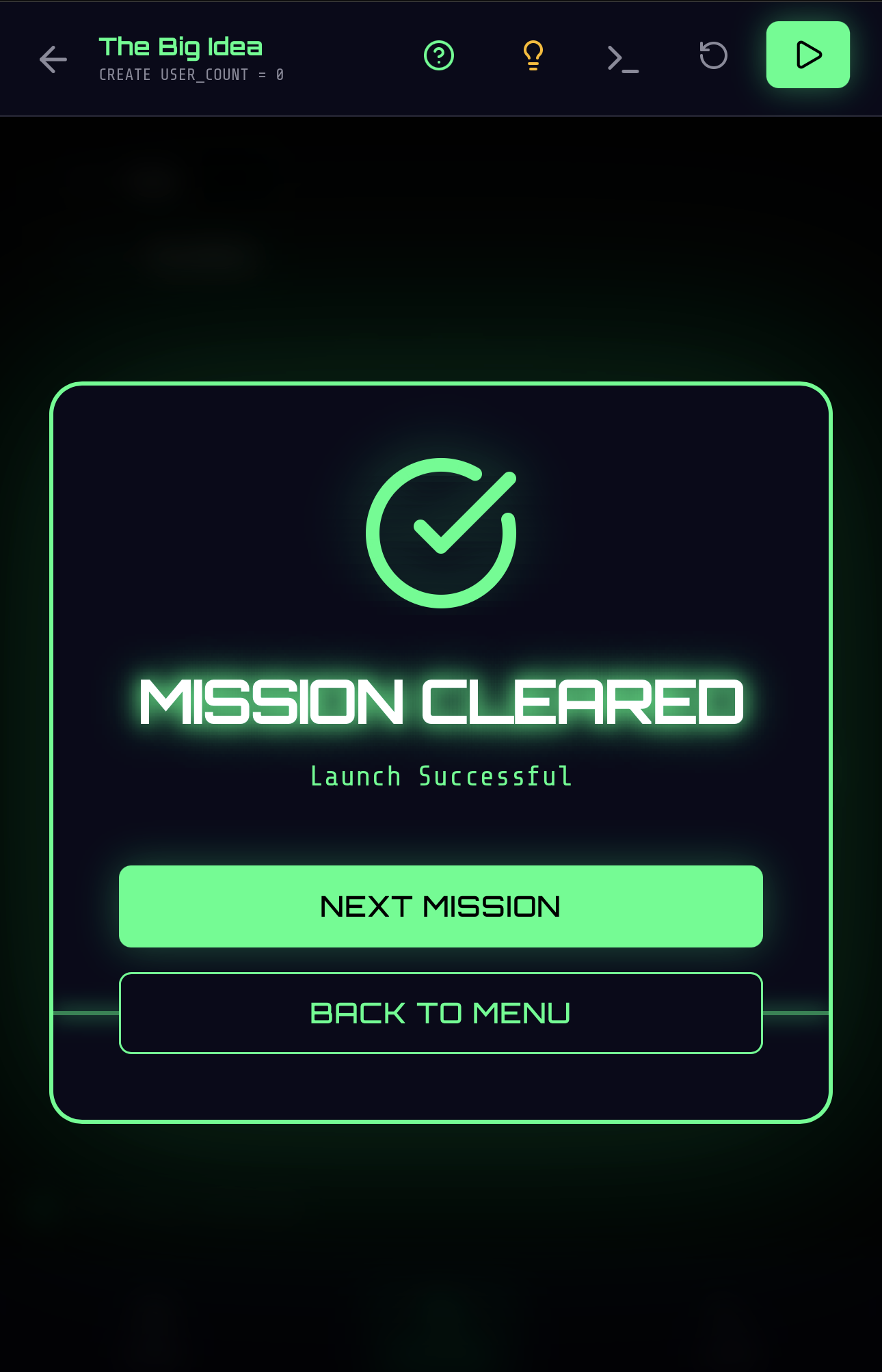 Mission Cleared success screen