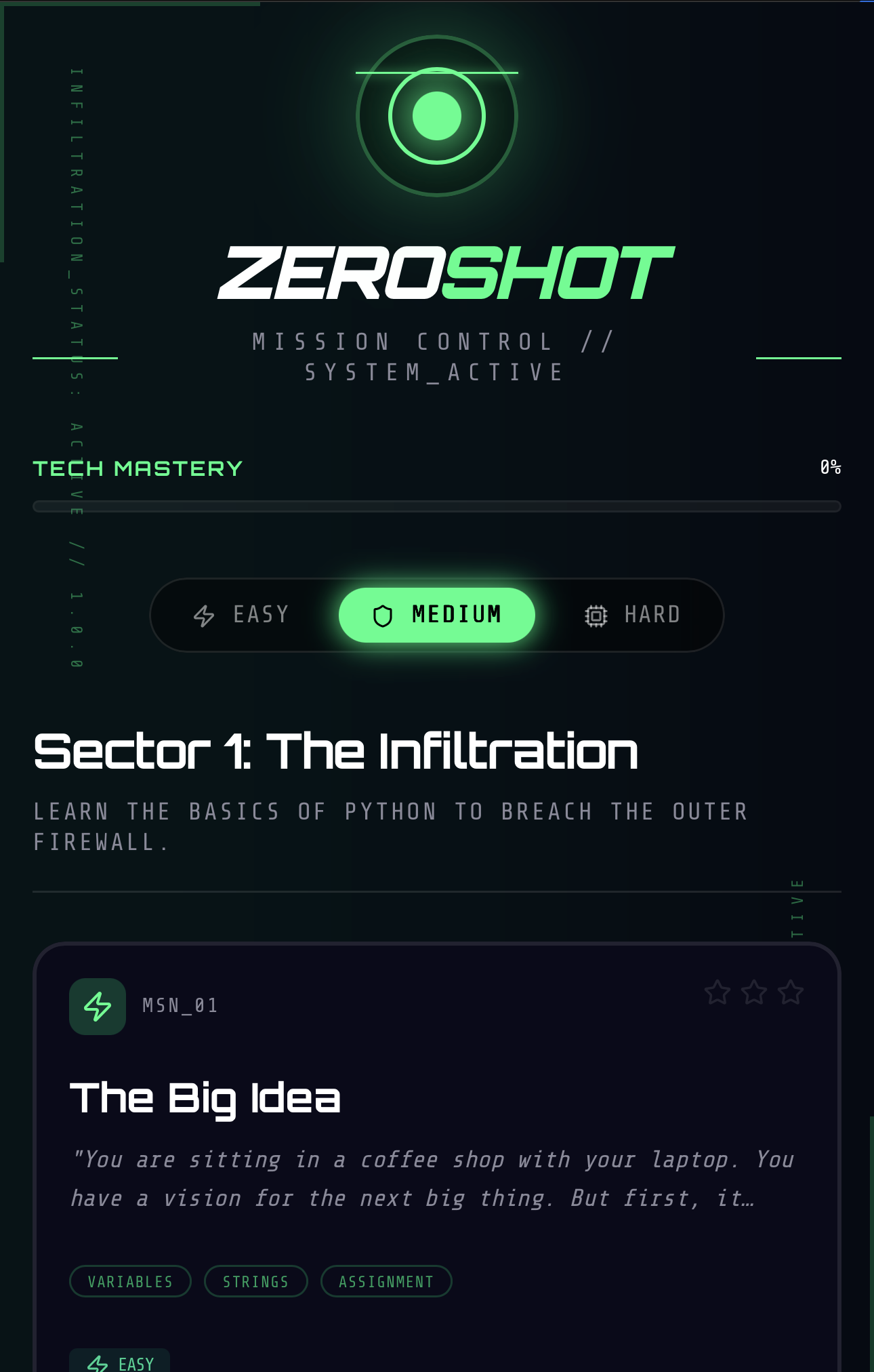 Mission Control with sectors and difficulty